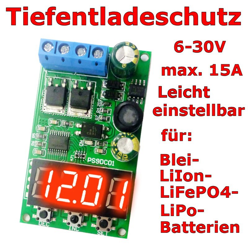 EUR 28,-: Tiefentladeschutz für 12 + 24V-Bleibatterien (Flüssig/AGM/Gel)