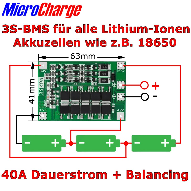 Anschlussplan 3S-BMS für Lithium-Ionen-Batterien