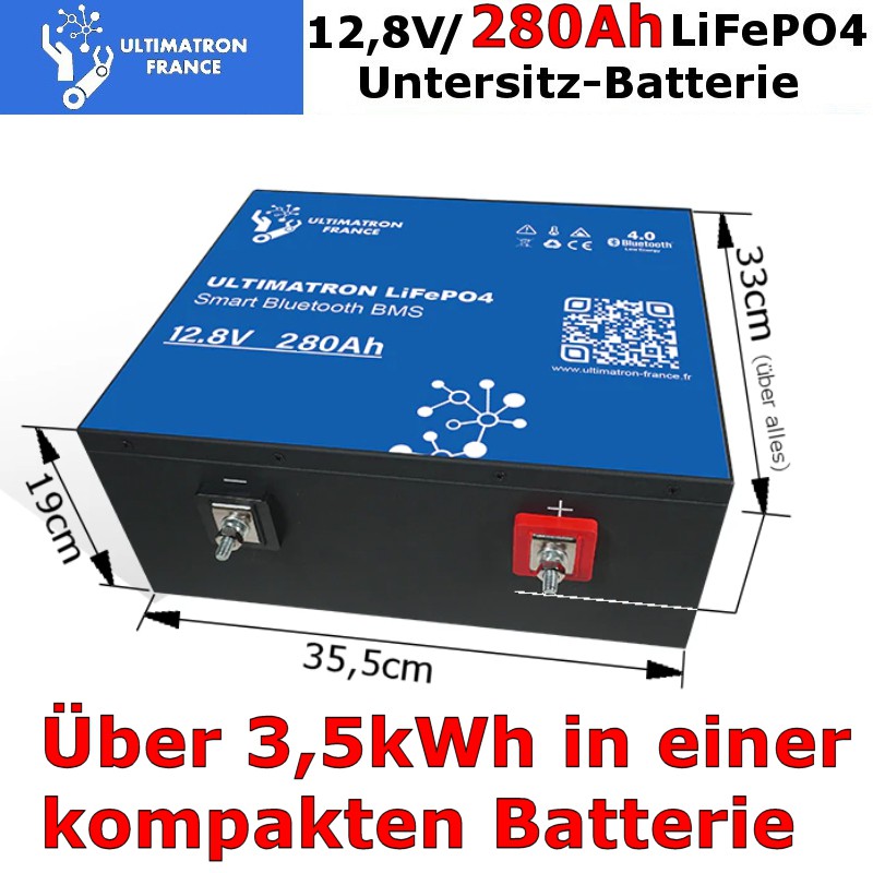 Wenns mal etwas mehr sein darf: Die 280Ah-LiFePO4 Untersitz-Batterie von Ultimatron.