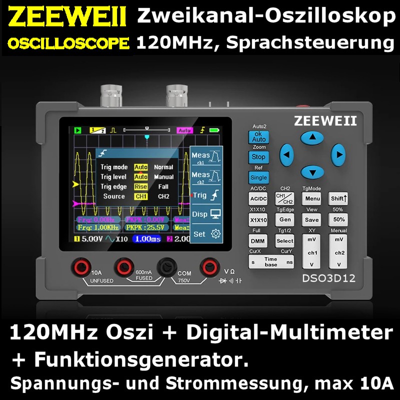 Zeeweii Zweikanal-Oszilloskop DSO3D12 120MHz