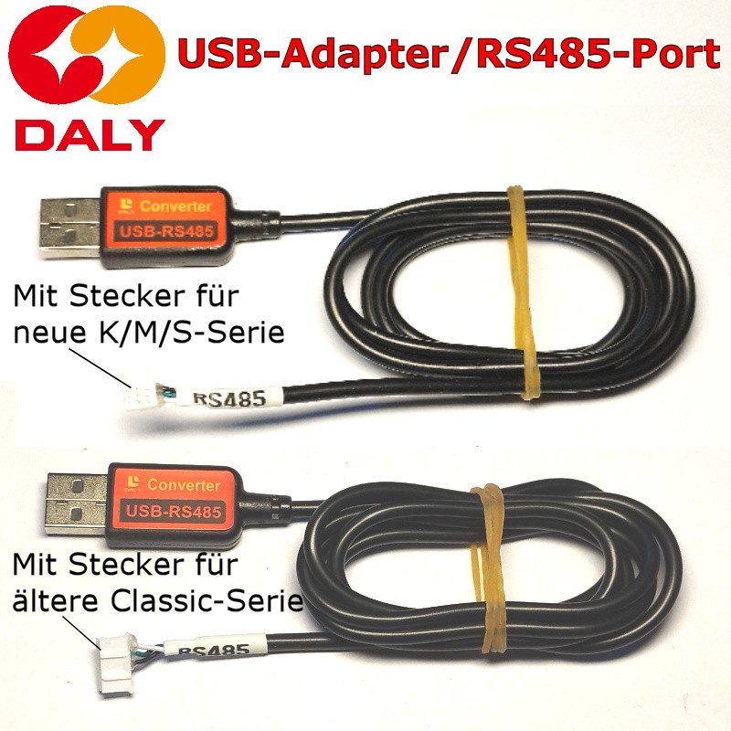 USB-Adapter für Daly-BMS mit Anschluss für RS485-Port, für K-, M- und S-Series- und für Classic-Series-BMS.