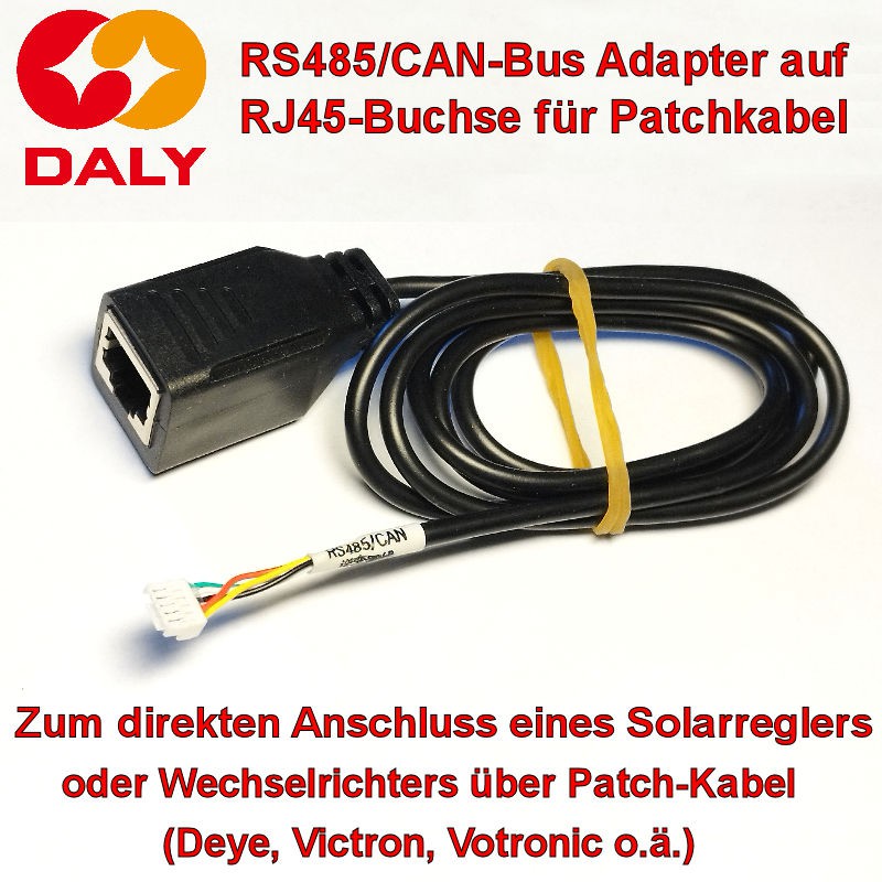 RJ45-Adapter zur Verbindung von Daly-BMS mit RS485-Port mit Solarreglern und Wechselrichtern von Deye, Victron, Votronic o.ä.