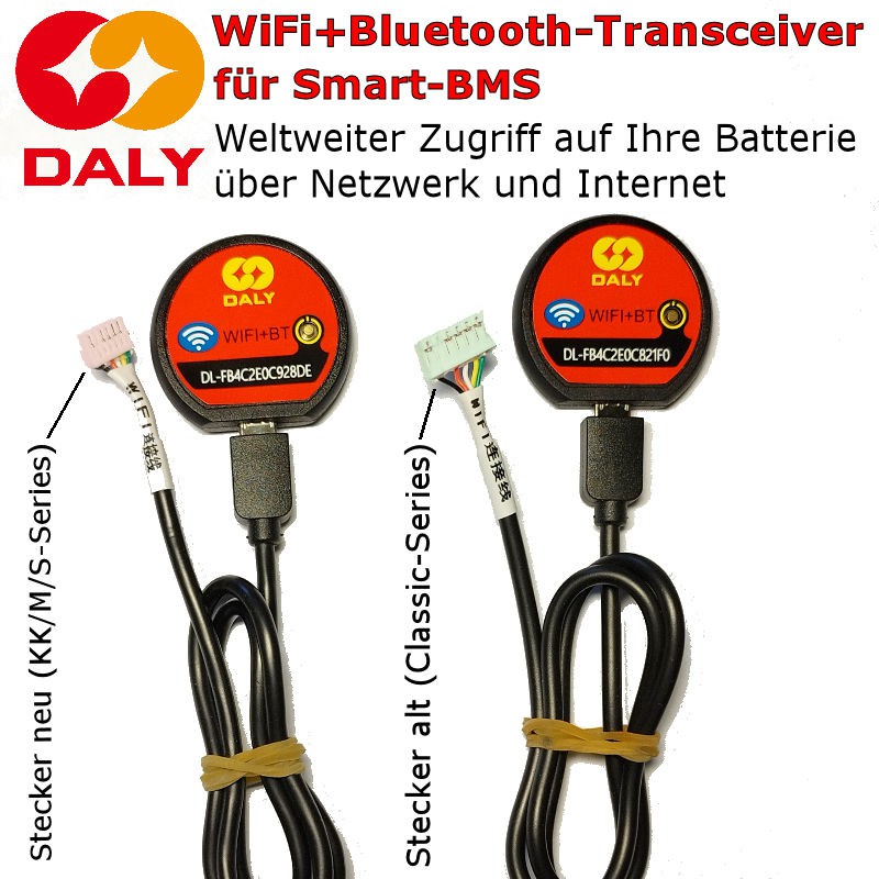 Doppel-Funkschnittstelle für den Daly UART-Port: WiFi (WLAN) + Bluetooth-Funkstandard, für Classic- und K-, M- und S-Series-BMS.