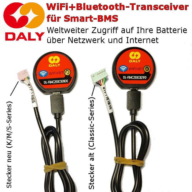 Doppel-Funkschnittstelle für den Daly UART-Port: WiFi (WLAN) + Bluetooth-Funkstandard, für Classic- und K-, M- und S-Series-BMS.