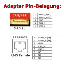 Pin-Belegung des RS485/CAN-Bus zu RJ45-Adapters