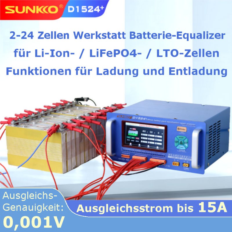 Sunkko Profi Werkstatt-Euqalizer D1524+ mit angeschlossener LiFePO4-Batterie