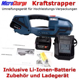 Der MicroCharge Kraftstrapper: Ein Akku-Umreifungsgerät mit viel Kraft und langer Lebensdauer. Und SOOO günstig!