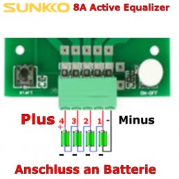 Anschluss des 4S/8A Hi-Power-Equalizers an die Batterie.