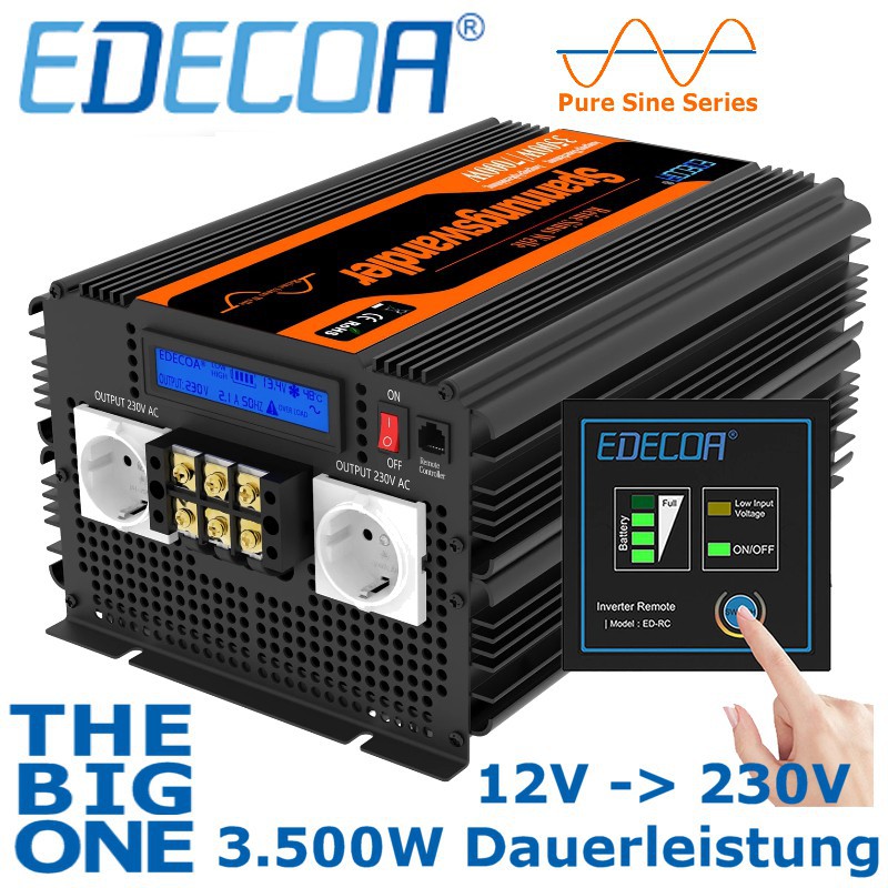 Ab EUR 411,76: Hochwertiger EDECOA-Wechselrichter mit 3.500W Dauerleistung  Steuersatz 0% MwSt. (Solarförderung gemäß §12 Abs. 3 UStG.)