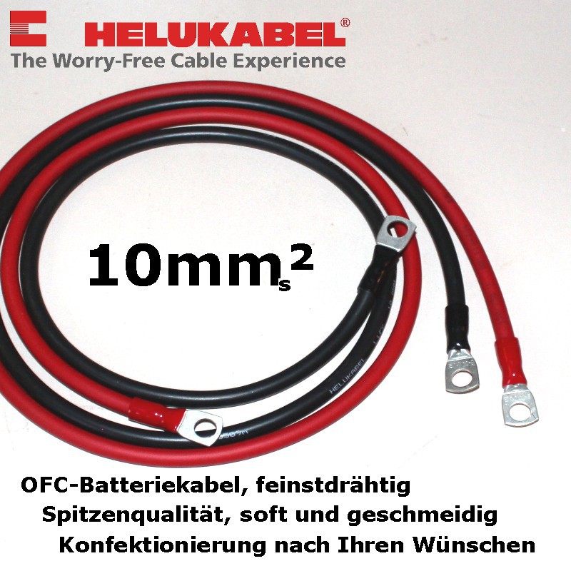 Supersoft-Batteriekabel 10mm², anschlussfertig konfektioniert mit  Ringkabelschuhen Farbe Rot Länge 1m