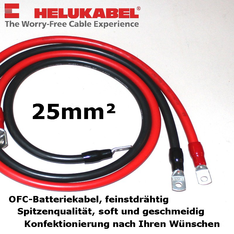 Supersoft-Batteriekabel 25mm², anschlussfertig konfektioniert mit  Ringkabelschuhen Farbe Rot Länge 1m
