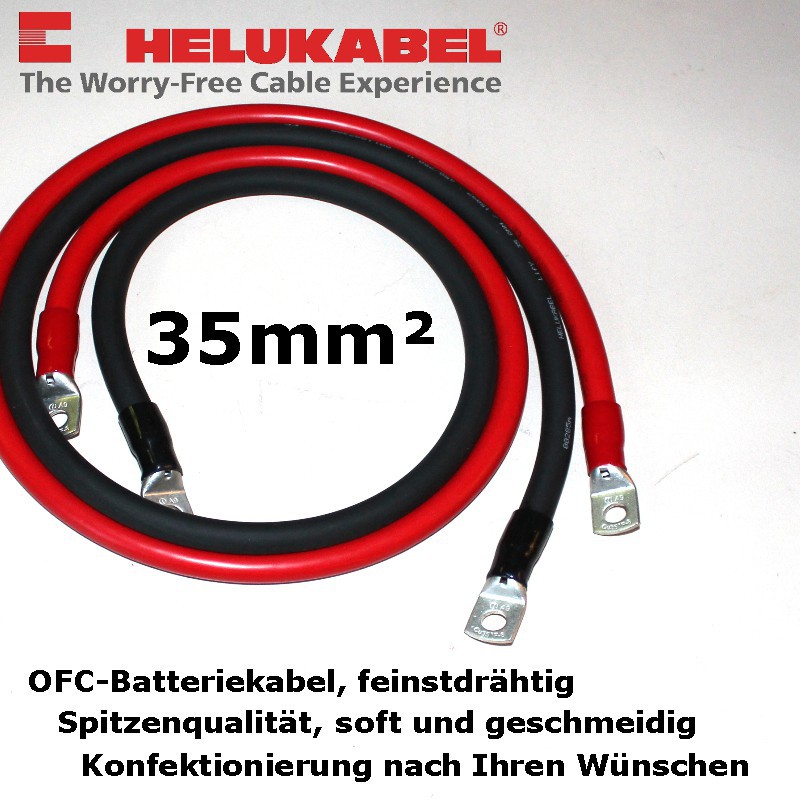 Supersoft-Batteriekabel 35mm², anschlussfertig konfektioniert mit  Ringkabelschuhen Farbe Rot Länge 1m