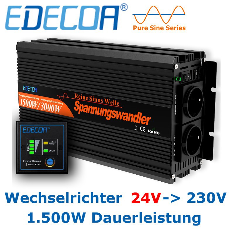 Ab EUR 239,50: Hochwertiger EDECOA-Wechselrichter 24V mit 1.500W