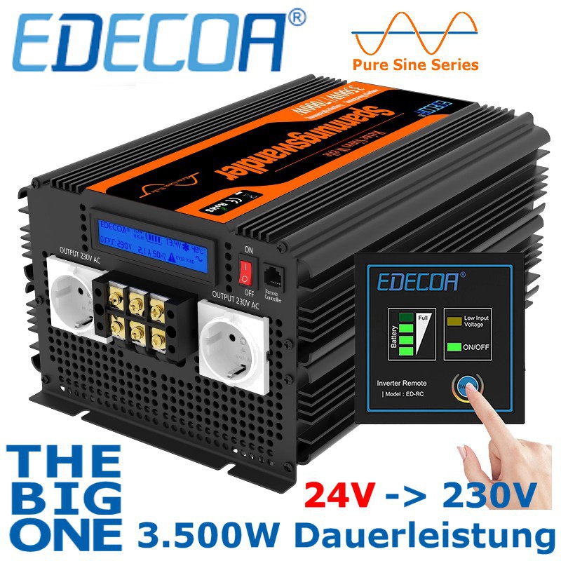 Ab EUR 428,57: Hochwertiger EDECOA-Wechselrichter 24V mit 2.500W  Dauerleistung Steuersatz 0% MwSt. (Solarförderung gemäß §12 Abs. 3 UStG.)