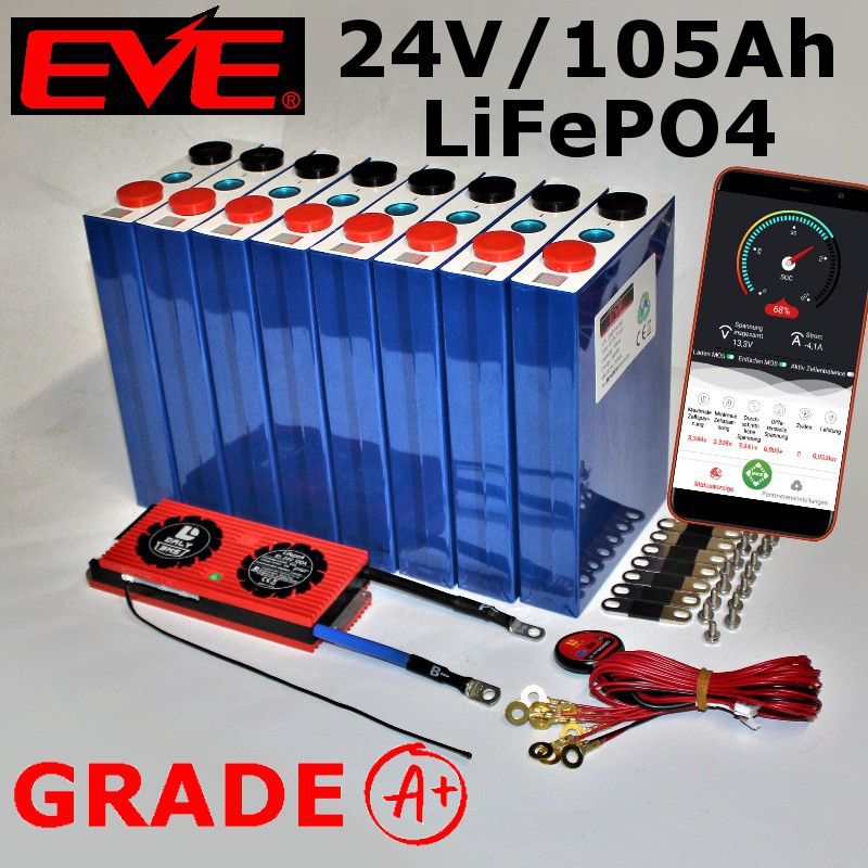 Ab €EUR 601,34: 24V/105Ah LiFePO4-Batterie mit BMS mit 5 Jahren Garantie  Steuersatz 0% MwSt. (Solarförderung gemäß §12 Abs. 3 UStG.)